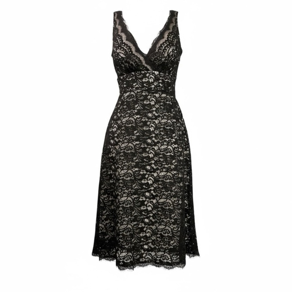 White House Black Market Dresses & Skirts - Y2K Fairy Babydoll Dress Beige Nude & Black Lace Size 2 Grunge Whimsigoth